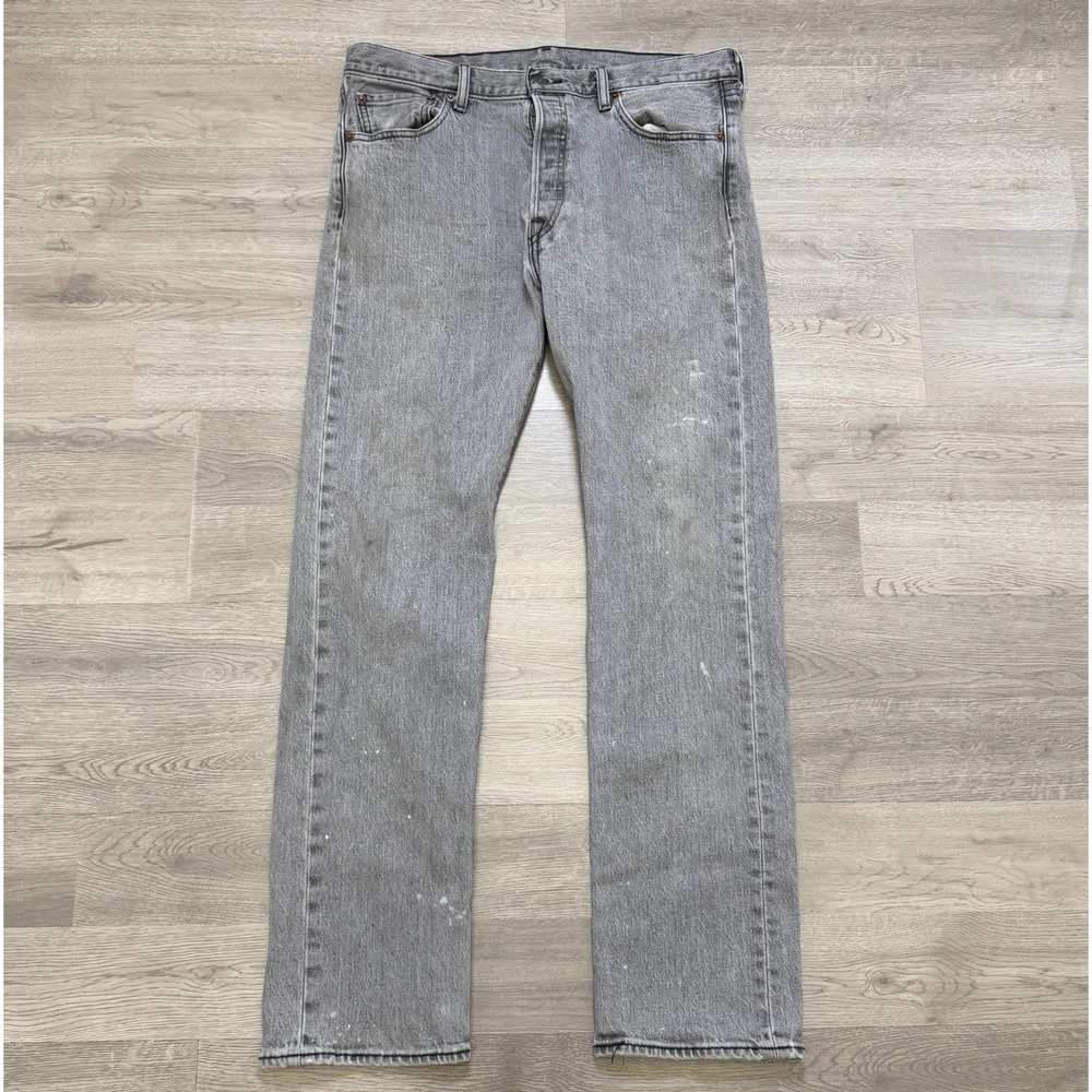 Levis 501 Mens 34x32 Gray Original‎ Fit Straight Leg Distressed